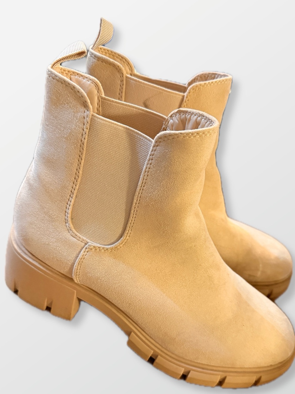 Beige Suede Chelsea Lug Boots - Women